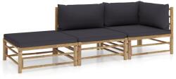 vidaXL Set mobilier de grădină, 3 piese, perne gri închis, bambus (3058246) - comfy