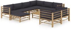 vidaXL Set mobilier de grădină, 10 piese, perne gri închis, bambus (3058222)