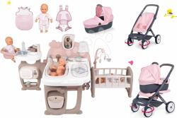 Smoby Set căsuță pentru păpușă Large Doll's Play Center Natur D'Amour Baby Nurse Smoby și cărucior combinație triplă cu sac de dormit marsupiu și păpușă de 32 cm (SM220376-5) Papusa