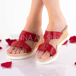  Sandale dama din piele naturala, rosu - NA304ROSU - ellegant
