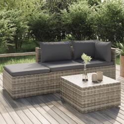 vidaXL Set mobilier de grădină cu perne, 4 piese, gri, poliratan (318676)