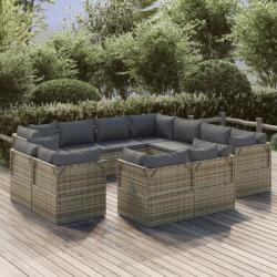 vidaXL Set mobilier de grădină cu perne, 11 piese, gri, poliratan (3157462)