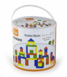 Viga Toys Set 50 cuburi de construit din lemn, Viga, Colorate, 3.5 cm