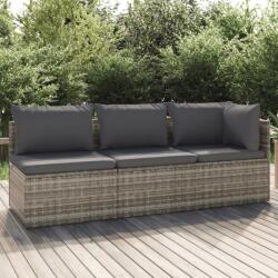 vidaXL Set mobilier de grădină cu perne, 3 piese, gri, poliratan (318678)