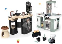 Smoby Set frizerie cu trei compartimente Barber Cut&Barber Shop Smoby și bucătărie electronică cu bule magice și set pentru micul dejun (SM320243-17)