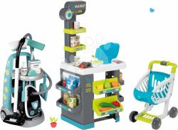 Smoby Set cărucior de curățenie cu aspirator elecronic Cleaning Trolley Vacuum Cleaner Smoby și magazin cu alimente cu casă de marcat electronică (SM330316-9)