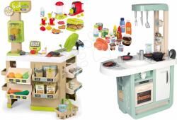 Smoby Set magazin Bio Fructe-Legume Organic Fresh Market Smoby și bucătărie electronică cu aparat de vafe mixer aparat de cafea și alimente (SM350233-1)