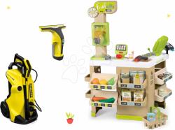 Smoby Set magazin Bio Fructe-Legume Organic Fresh Market Smoby și cărucior cu aparat de curățat cu înaltă presiune și o un curățător electronic de geamuri (SM350233-5)