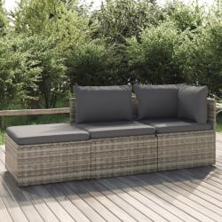vidaXL Set mobilier de grădină cu perne, 3 piese, gri, poliratan (318677)