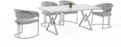 BYS Alya Elit étkezőasztal lakk fehér MDF lappal, ezüst fém lábakkal 92x200 cm és 6 db Alya székkel