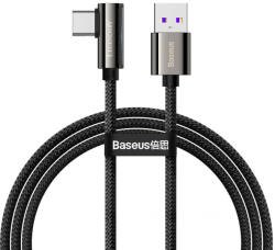  USB töltő- és adatkábel, USB Type-C, 200 cm, 66W, gyorstöltés, PD, 90 fokos/derékszögű, cipőfűző minta, Baseus Legend, CATCS-C01, fekete