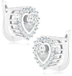 Ekszer Eshop 925 ezüst fülbevaló - csillogó szív körvonal, kerek átlátszó cirkónia középen