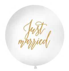 Partydeco 3 feet 91cm fehér esküvői latex léggömb Just Married felirattal (LUFI147154)