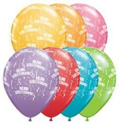 Qualatex Szülinapi latex lufi 11" 28cm 6db Boldog születésnapot! , festive színek, 48008ferp (LUFI311405)