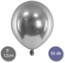 Partydeco Latex lufi 5" (13cm-es) chrome, Glossy színek - 50db/csomag, ezüst (LUFI957354)