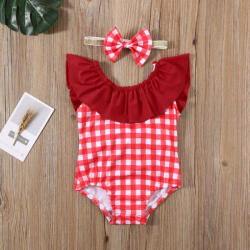 BabyJem Costum de baie cu patratele rosii si bentita (marime: 130)