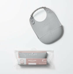BabyJem Baveta bebelusi miniware roll & lock, 100% din silicon alimentar, grey Bavata