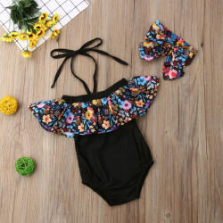 BabyJem Costum de baie cu volan inflorat si bentita (marime: 90) - bekid - 71,18 RON