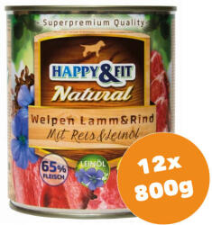 Happy&Fit Natural unior Lamb & Beef with Rice & Flaxseed Oil 12x800 g