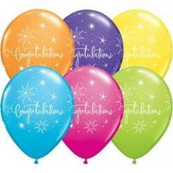 Qualatex Ballagási latex lufi 11" 28cm, 6db, Congratulations, 17982 (LUFI911767)