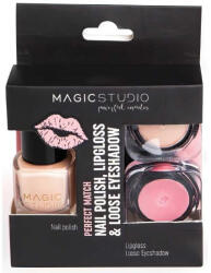 Magic Studio Set Perfect Match, un gloss pentru buze, un lac de unghii si un fard pulbere, Nr. 01 Nude, Magic Studio