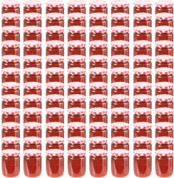 vidaXL Borcane de sticlă pentru gem capace alb & roșu 96 buc. 230 ml (50799) - vidaxl