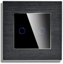 Luxion Intrerupator Dublu cu Variator si Touch din Sticla si Rama de Aluminiu LUXION RF433 Negru (LX-MT-RD201A-B)
