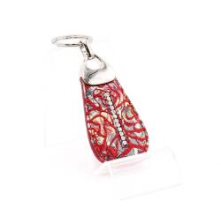 Lewitzky piros / színes virágmintás / piros lakk csepp swarovski köves kulcstartó