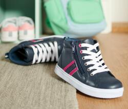 Tchibo Kislány sneaker cipő, magasszárú, sötétkék Sötétkék, pinkszínű csíkokkal Fehér talp 23