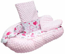  NEW BABY Luxus fészek párnával és takaróval Új baba a Minky rózsaszín szívektől