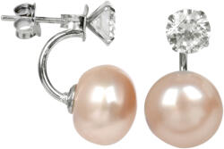 JwL Luxury Pearls Cercei două fețe din argint cu perlă reală culore somon și cristal JL0216