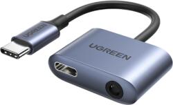Ugreen audioadapter USB Type C (apa) - USB Type C PD QC (aljzat) + 3, 5 mm-es mini jack (aljzat), szürke (60164)