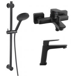 FERRO SET3IN1 VITTO BLACK VERDELINE - Baterie perete cada-dus si Baterie stativa lavoar cu Phila Black - set de dus culisant (BVI1VLBL+BVI2VLBL+N375BL-B)