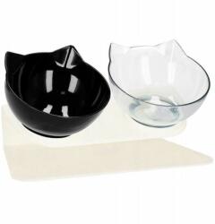 Springos Castron, bol, pentru caine, pisica, dublu, cu suport, plastic, alb si negru, model pisica, 2x13 cm (PA0192)