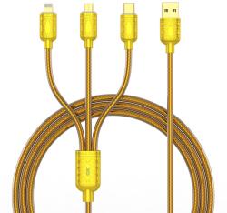  Szövet kábel: XO NB216 - 3in1 kábel - (USB - Lightning / Type-C / MicroUSB) arany szövetkábel 2, 4A, 1, 2 m