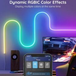 Govee Bandă LED Neon RGBIC inteligentă Govee H61A0, 3m, Wi-Fi, IP67, Chip IC încorporat - control independent LED (H61A0)