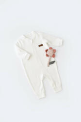 BabyJem Salopeta cu maneca lunga si fermoar din 80%bumbac organic si 20% poliester - ecru, baby cosy (marime: 3-6 luni)