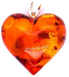 Auguri Shop Pandantiv chihlimbar și argint în formă de inimă (3 cm)