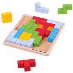 BIGJIGS Toys Joc de logica - Puzzle colorat, 16 piese din lemn, 24 carduri, 3 ani+ (33019)