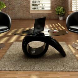 vidaXL magasfényű fekete dohányzóasztal ovális üveglappal (240432) - pepita