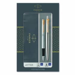 Parker Комплект писалка и химикалка Parker Jotter Stainless Steel GT, син цвят на писане, сребрист (2093257)