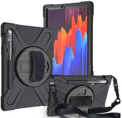 Gigapack Defender műanyag telefonvédő (közepesen ütésálló, kitámasztó, 360°-ban forgatható + kézpánt, vállpánt) FEKETE Samsung Galaxy Tab S7 LTE 5G (SM-T876), Samsung Galaxy Tab S7 WIFI (SM-T87 (GP-100200)