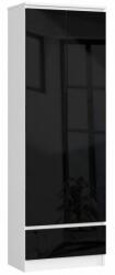 Artool Dulap- placa laminata- 1 sertar- 4 rafturi- 2 usi- alb si negru lucios- 60x35x180 cm (385679-AK) Garderoba