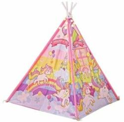 LeanToys Cort indian de joaca pentru fetite- roz cu unicorni- 10514 (MGH-564890)