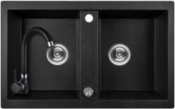Laveo SRBA_720T - LAVEO BARBADOS 780X480 gránit mosogató szemcsés fekete + Laveo álló szemcsés fekete csaptelep szett dugókiemelővel (SRBA_720T)