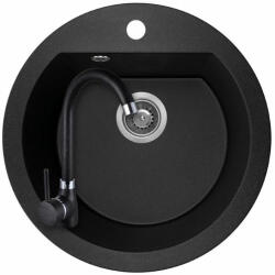 Laveo SRDA_780T - LAVEO DAFNE SZETT 510X510 gránit kerek mosogató szemcsés fekete + Laveo Lete álló szemcsés fekete csaptelep szett (SRDA_780T)