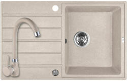 Laveo SRMA_411T - LAVEO Margarita 50 csepptálcás gránit mosogató 790X490 bézs + Laveo álló bézs csaptelep szett dugókiemelővel (SRMA_411T)