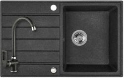 Laveo SRMA_711T - LAVEO Margarita 50 csepptálcás gránit mosogató 790X490 szemcsés fekete + Laveo álló fekete csaptelep szett dugókiemelővel (SRMA_711T)