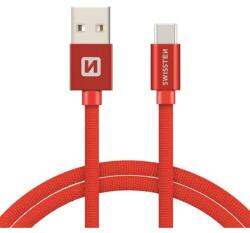 SWISSTEN Adatkábel textil bevonattal, USB/USB-C, 2 m, Piros