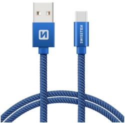SWISSTEN Adatkábel textil bevonattal, USB/USB-C, 2 m, Kék (71521308)